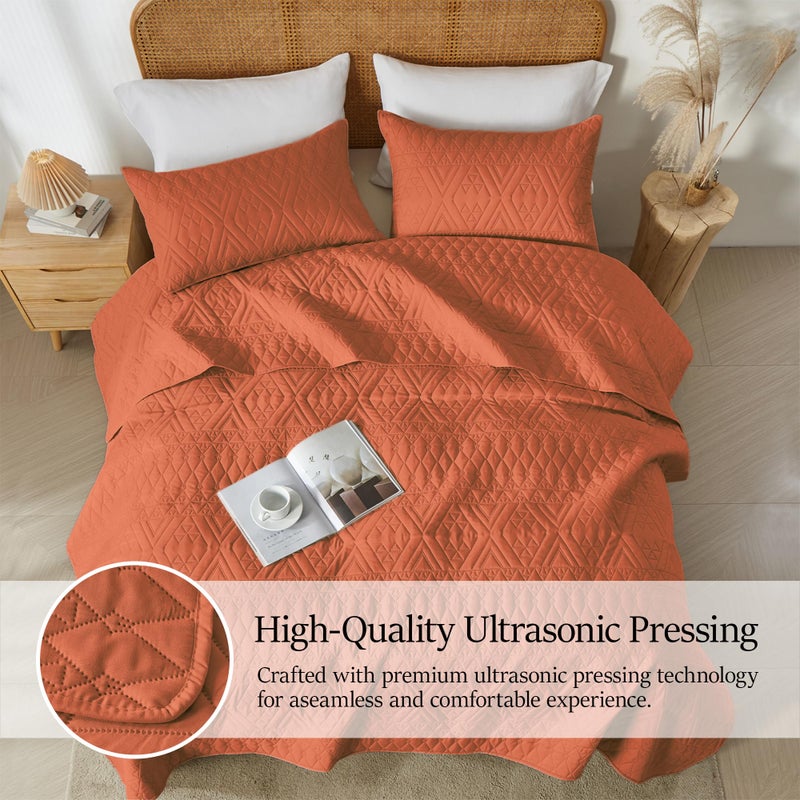 akkialla Full/Queen Size Quilt Bedding Set Burnt Orange Lightweight Microfiber Soft Bedspread Modern Style Geoetric Pattern Coverlet Set for All Seasons 3 Piece(1 Quilt 2 Pillow Shams) - Image 5